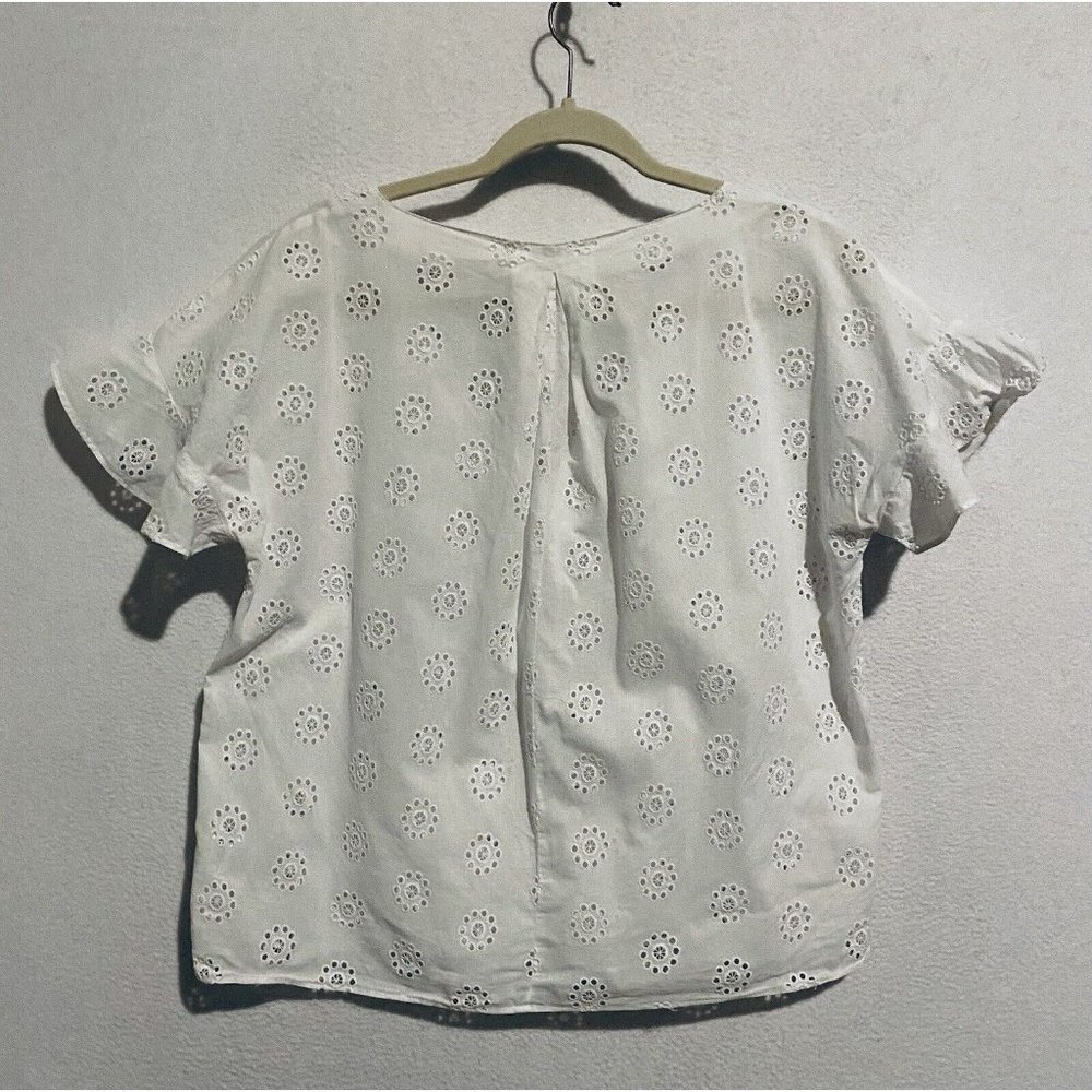 Madewell Top Womens Medium Eyelet Sundrift Ruffle Sleeve White Cotton Boho - Picture 6 of 10
